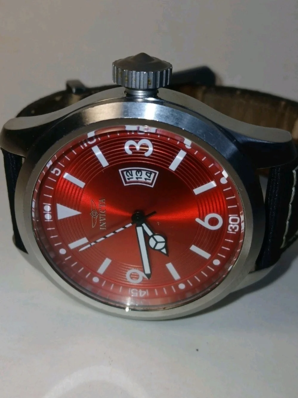 Invicta Aviator Mens Watch 50mm Red Dial Date Stainless Case Black Canvas Strap